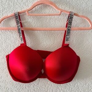 NWOT VICTORIA'S SECRET Very Sexy Push Up Rhinestone Straps Red Size 34DD